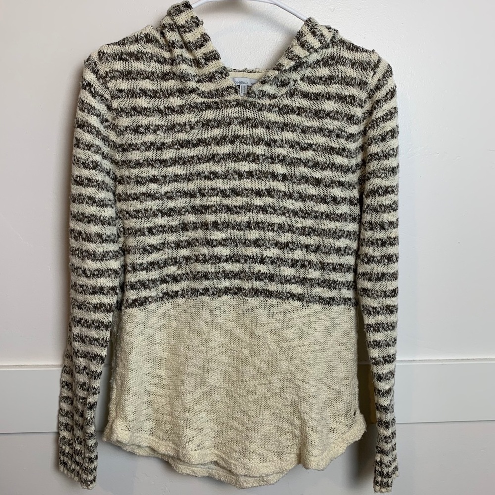 O'Neill Cream & Gray Striped Margery Sweater Hoodie
